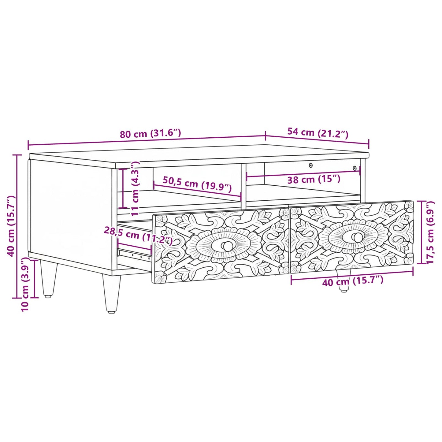 Tavolino da salotto con cassetto Marrone 80 x 54 x 40 cm | homemem39
