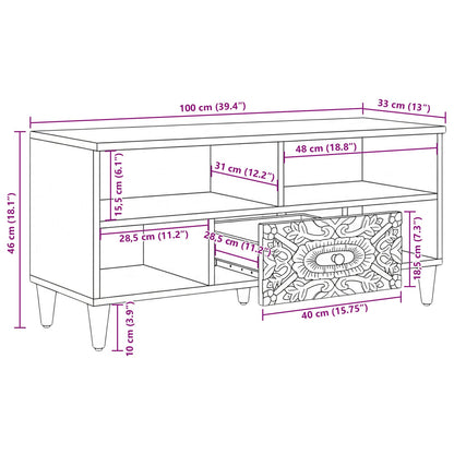 Mobile TV Marrone 100 x 33,5 x 46 cm Legno di mango massello | homemem39