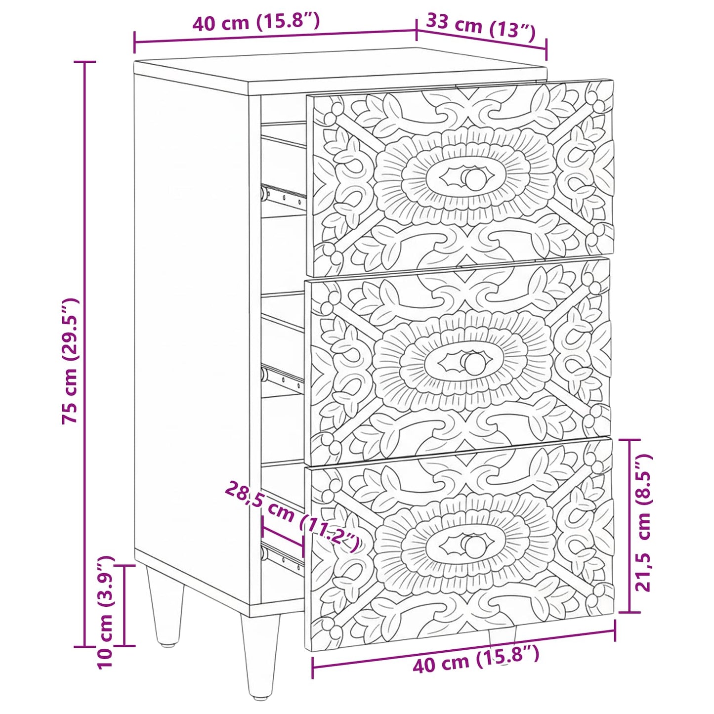Credenza Marrone 40 x 33,5 x 75 cm Legno di mango massello