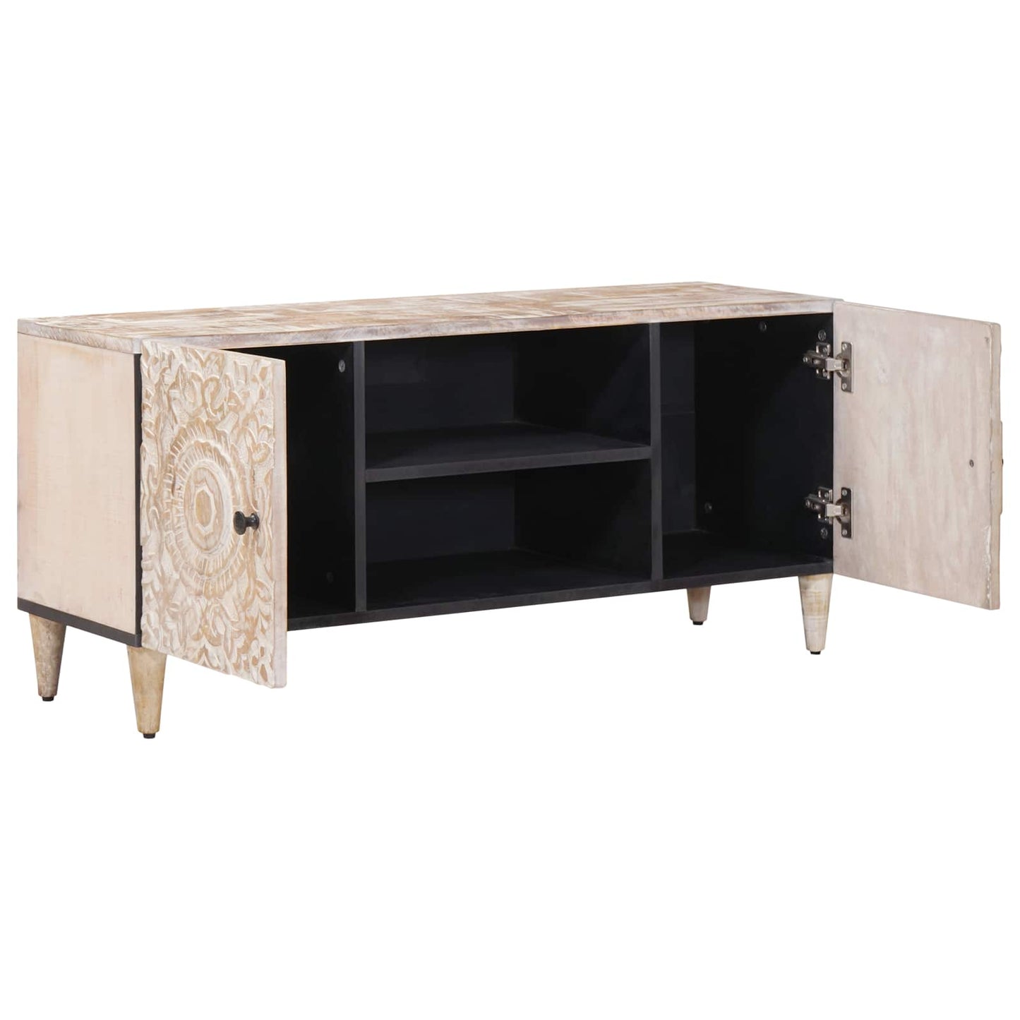 Mobile TV Bianco 105 x 33,5 x 46 cm Legno di mango massello | homemem39
