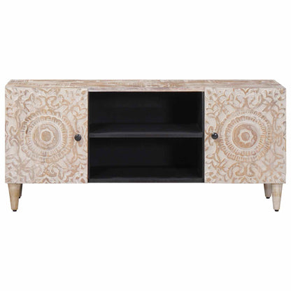 Mobile TV Bianco 105 x 33,5 x 46 cm Legno di mango massello | homemem39