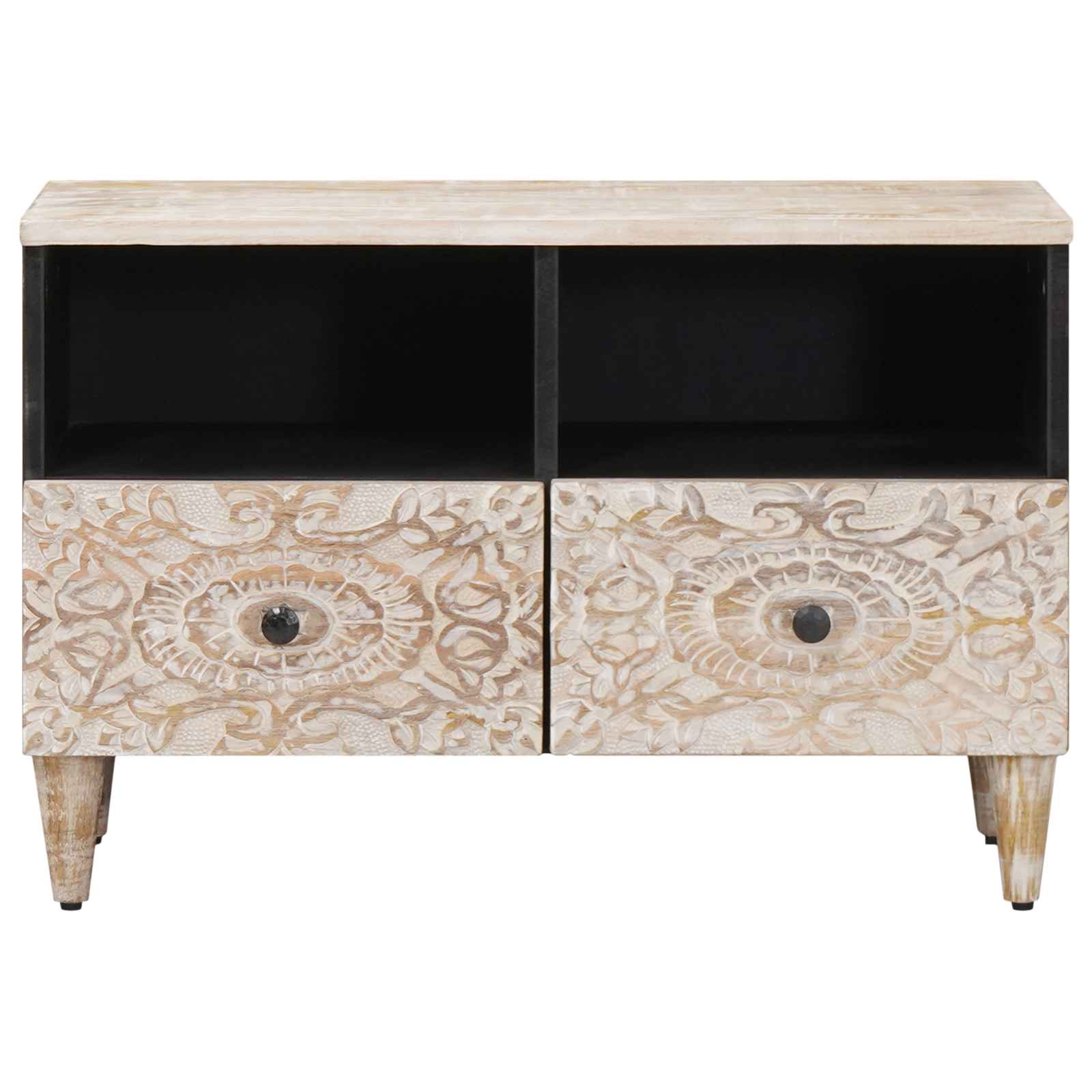 Mobile TV Bianco 70 x 33,5 x 46 cm Legno di mango massello | homemem39