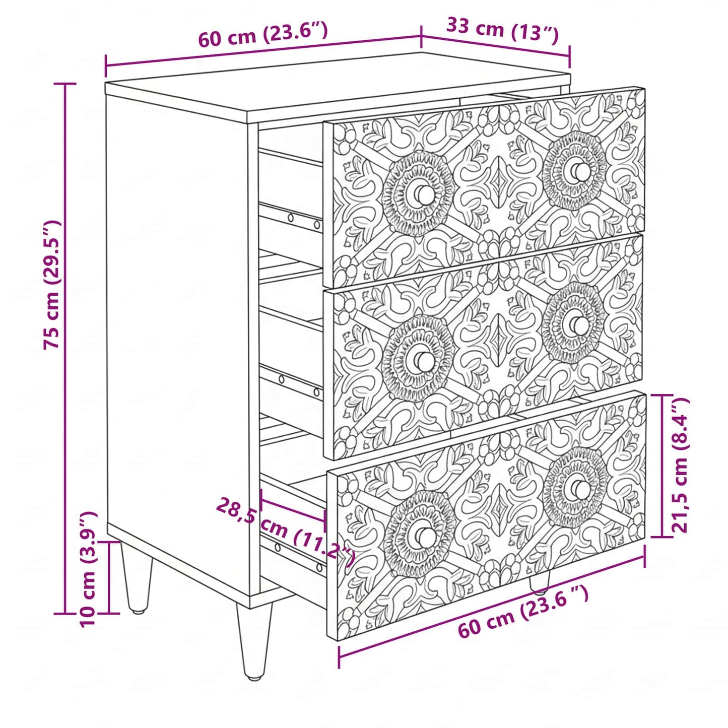 Credenza con Ripostiglio Bianco 60 x 33,5 x 75 cm