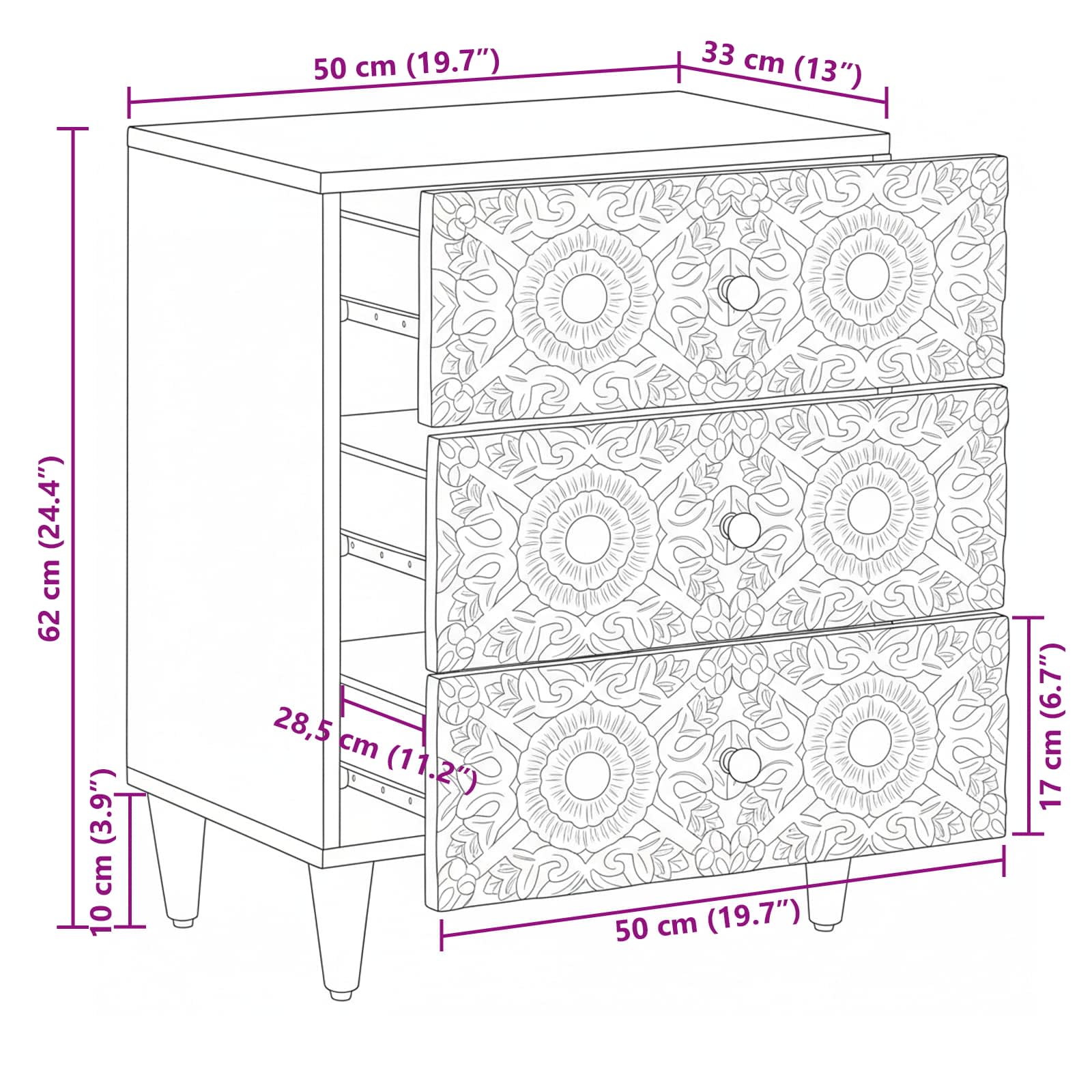 Mobiletto da Letto con cassetto Bianco 50 x 33 x 60 cm | homemem39