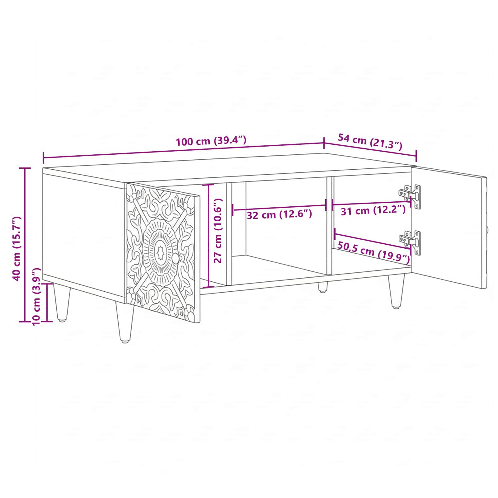 Tavolino da salotto Bianco 100 x 54 x 40 cm | homemem39