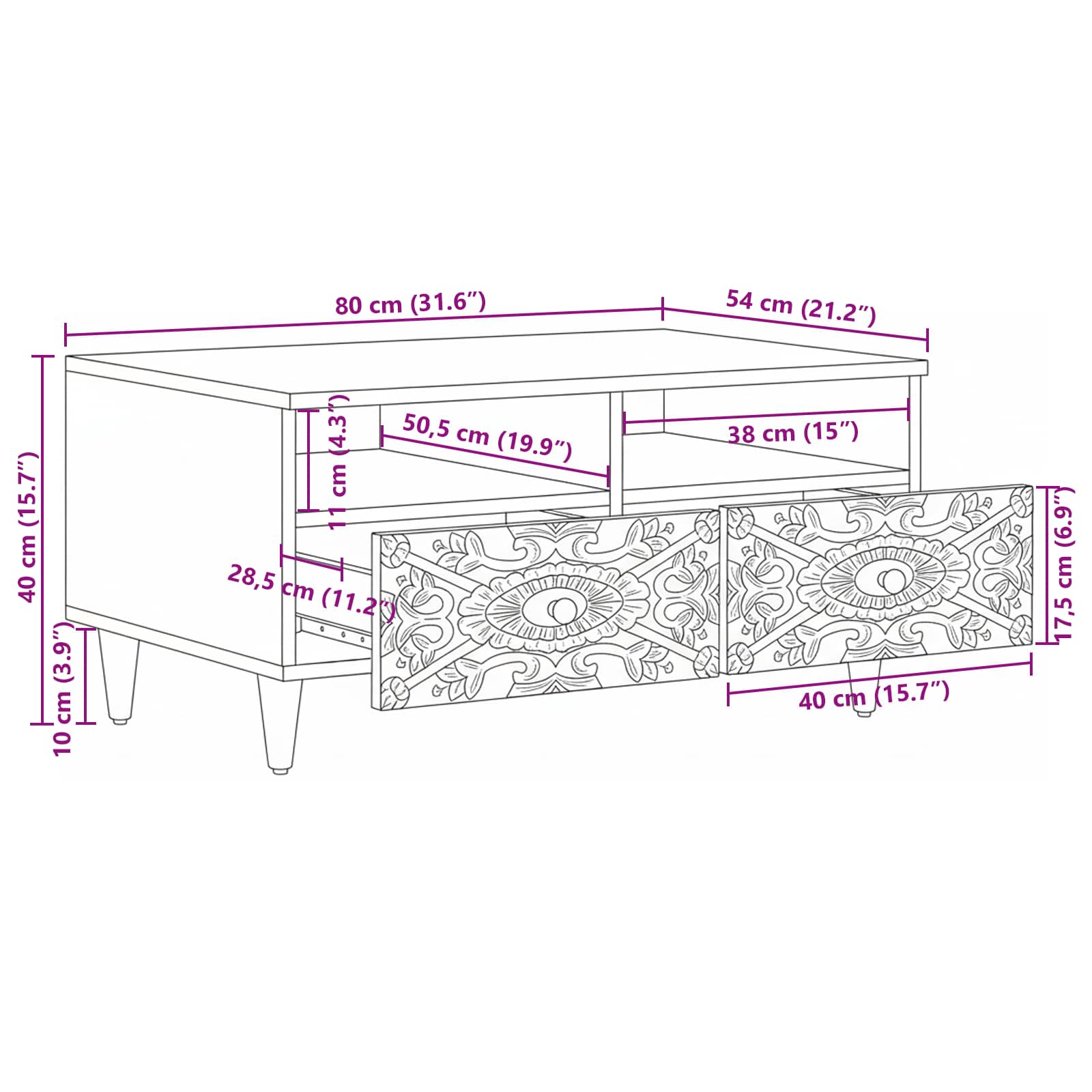 Tavolino da salotto con cassetto Bianco 80 x 54 x 40 cm | homemem39