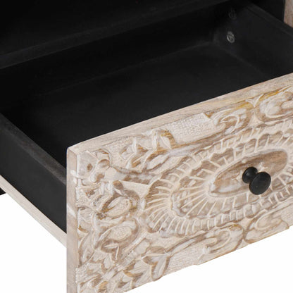 Mobile TV Bianco 105 x 33,5 x 46 cm Legno di mango massello
