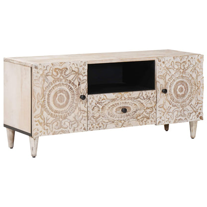 Mobile TV Bianco 105 x 33,5 x 46 cm Legno di mango massello | homemem39