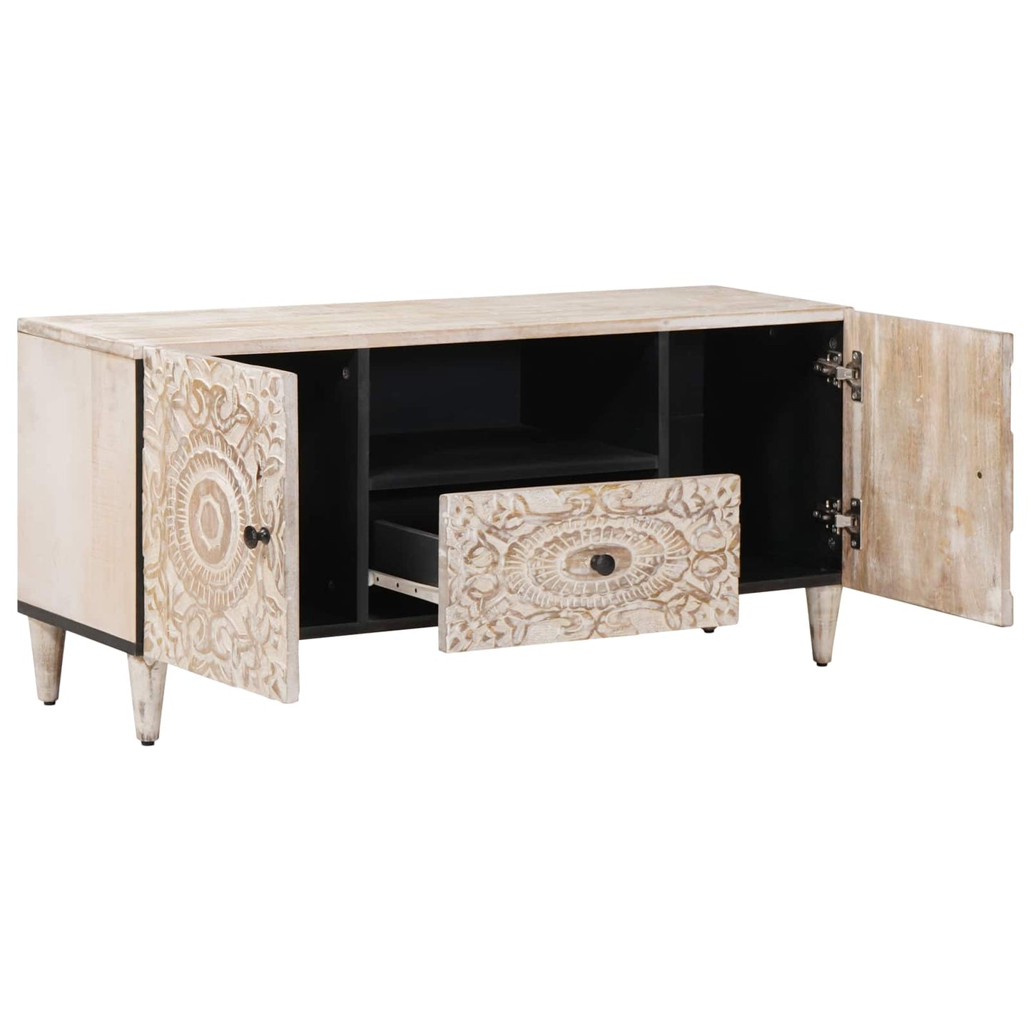Mobile TV Bianco 105 x 33,5 x 46 cm Legno di mango massello | homemem39