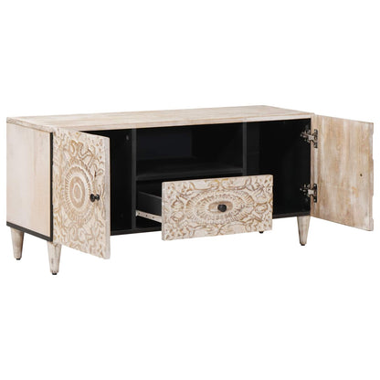 Mobile TV Bianco 105 x 33,5 x 46 cm Legno di mango massello | homemem39