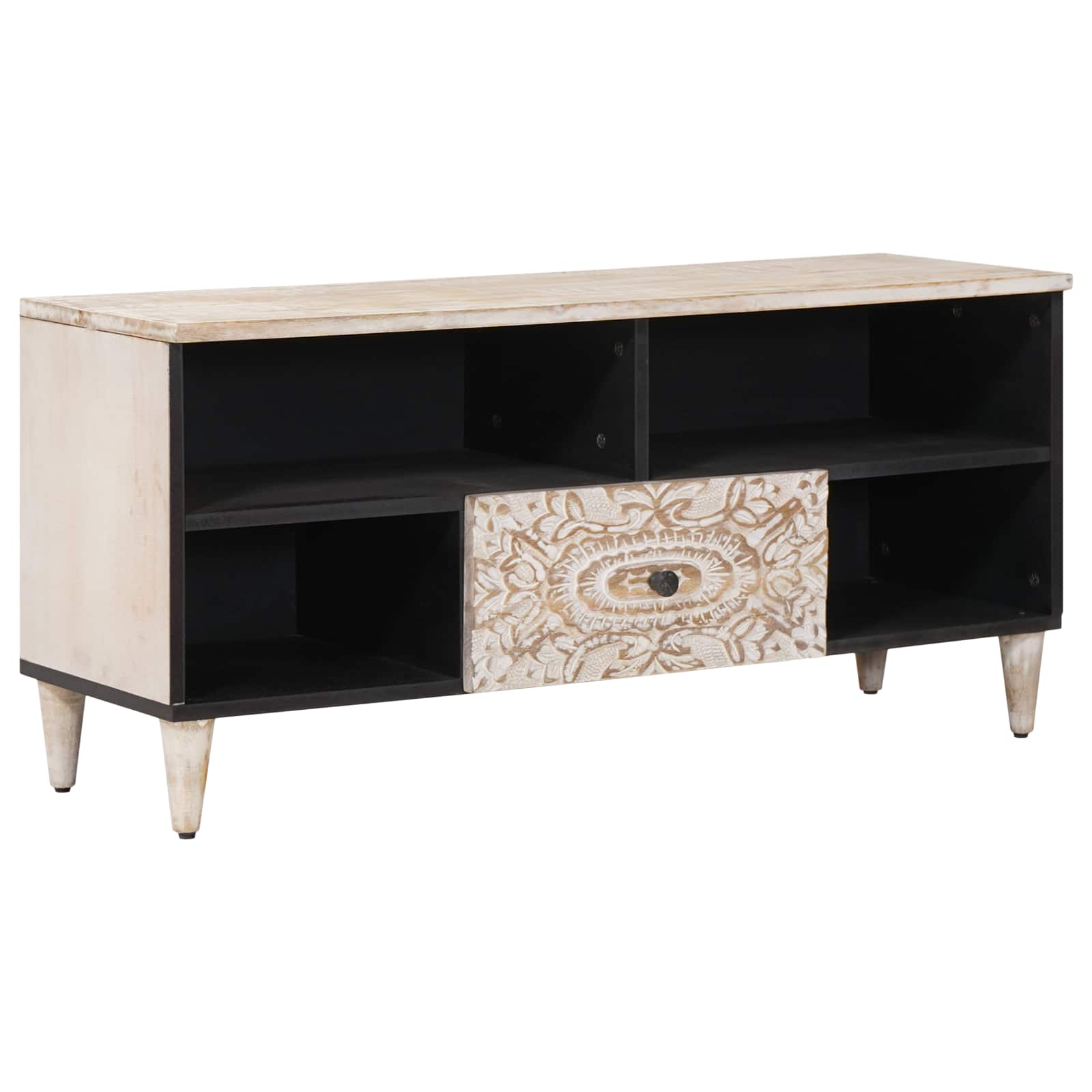 Mobile TV Bianco 100 x 33,5 x 46 cm Legno di mango massello | homemem39