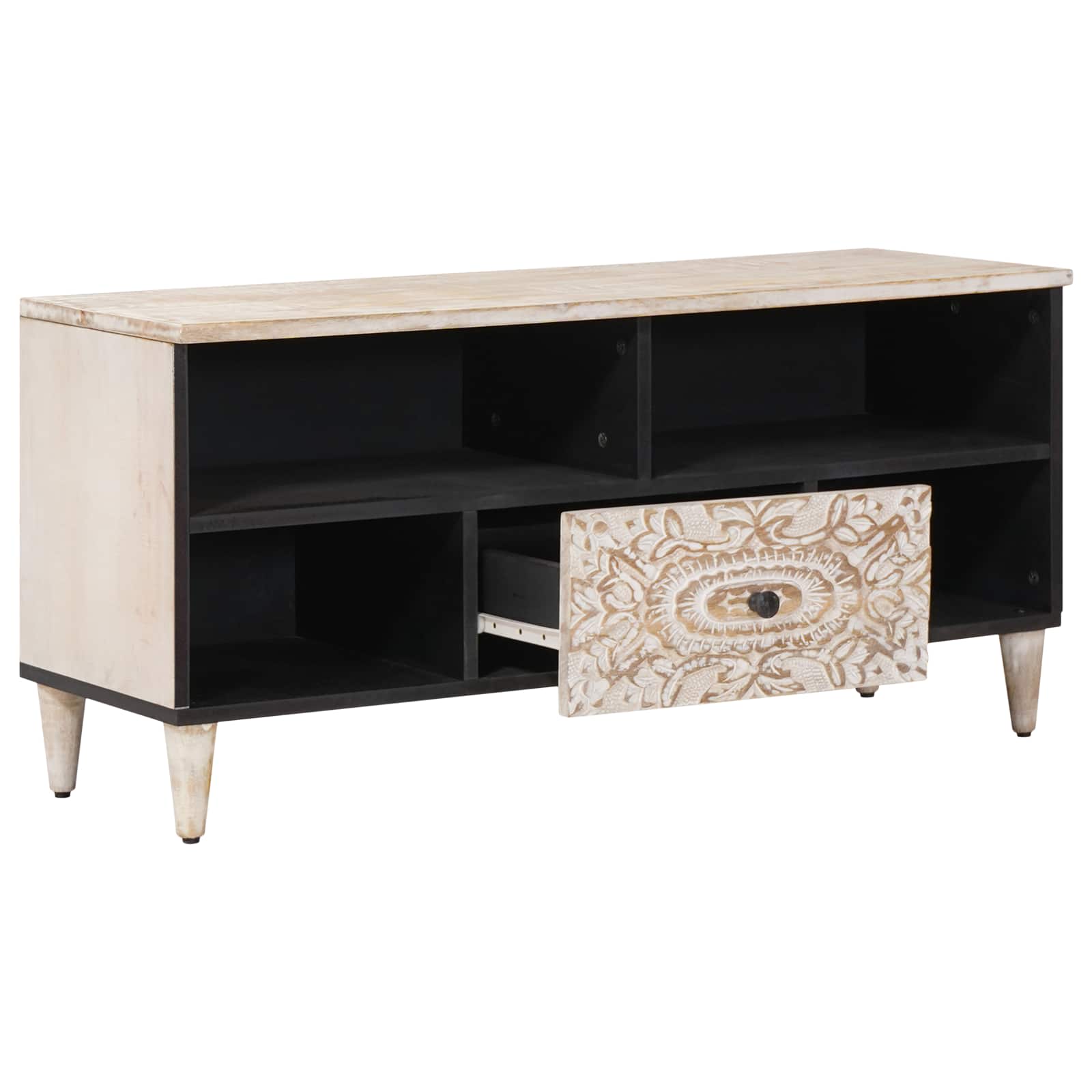 Mobile TV Bianco 100 x 33,5 x 46 cm Legno di mango massello | homemem39