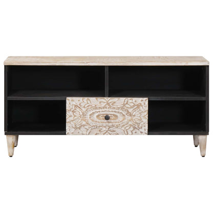 Mobile TV Bianco 100 x 33,5 x 46 cm Legno di mango massello | homemem39