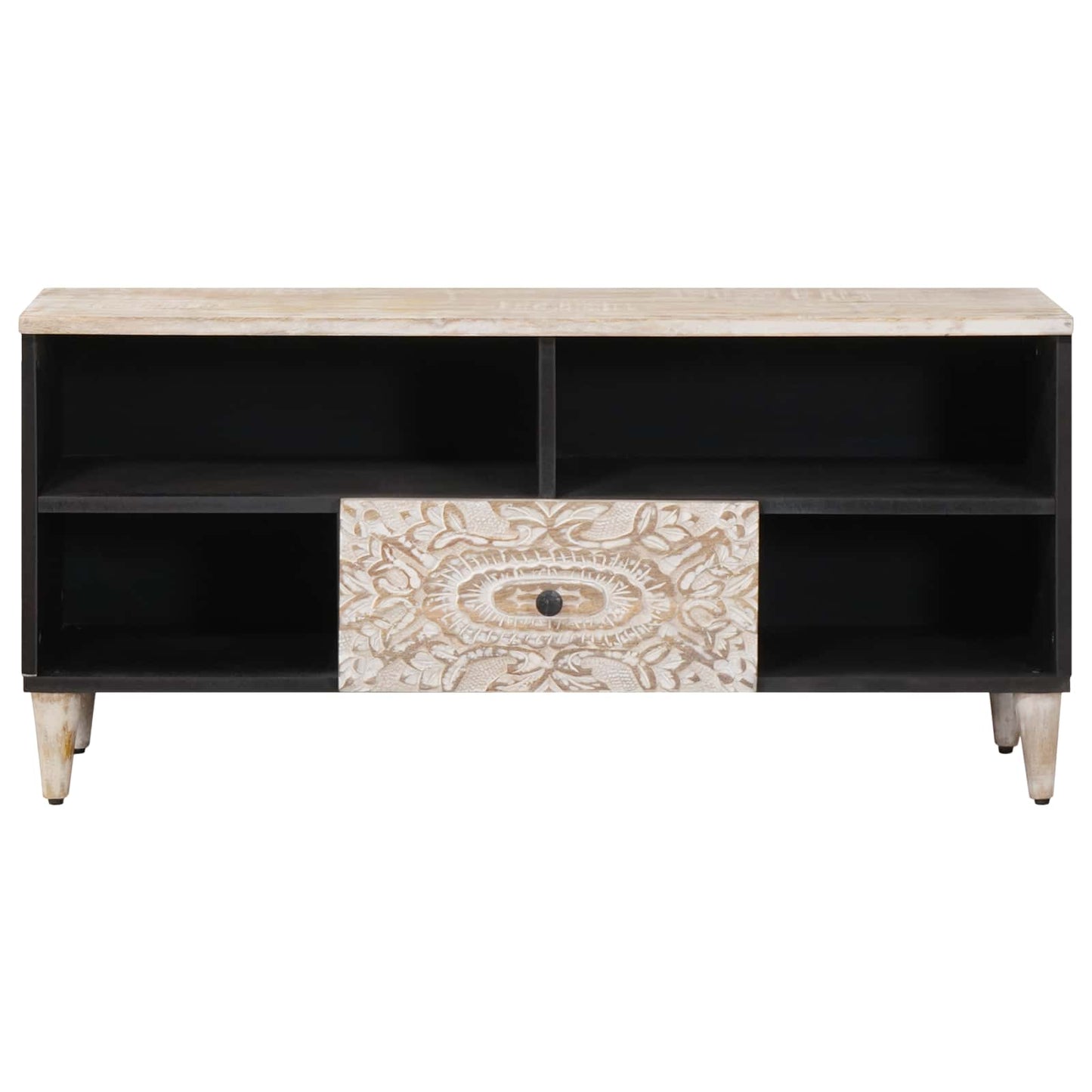Mobile TV Bianco 100 x 33,5 x 46 cm Legno di mango massello