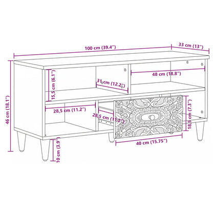 Mobile TV Bianco 100 x 33,5 x 46 cm Legno di mango massello | homemem39