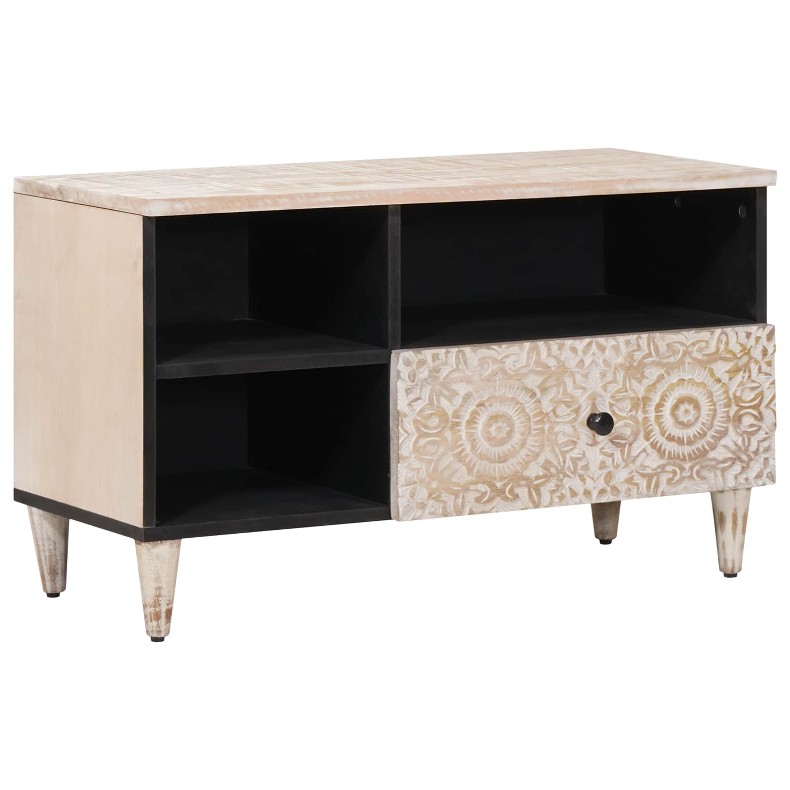 Mobile TV Bianco 80 x 33,5 x 46 cm Legno di mango massello | homemem39