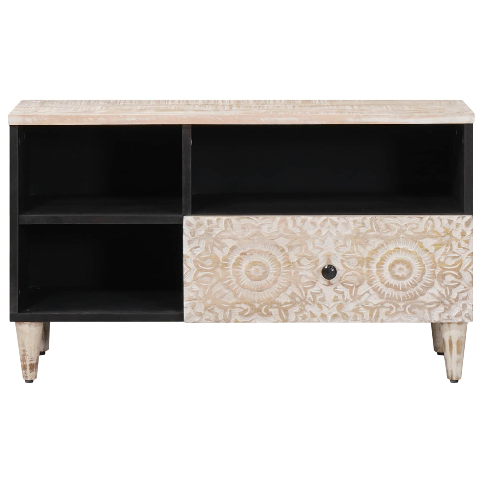 Mobile TV Bianco 80 x 33,5 x 46 cm Legno di mango massello | homemem39