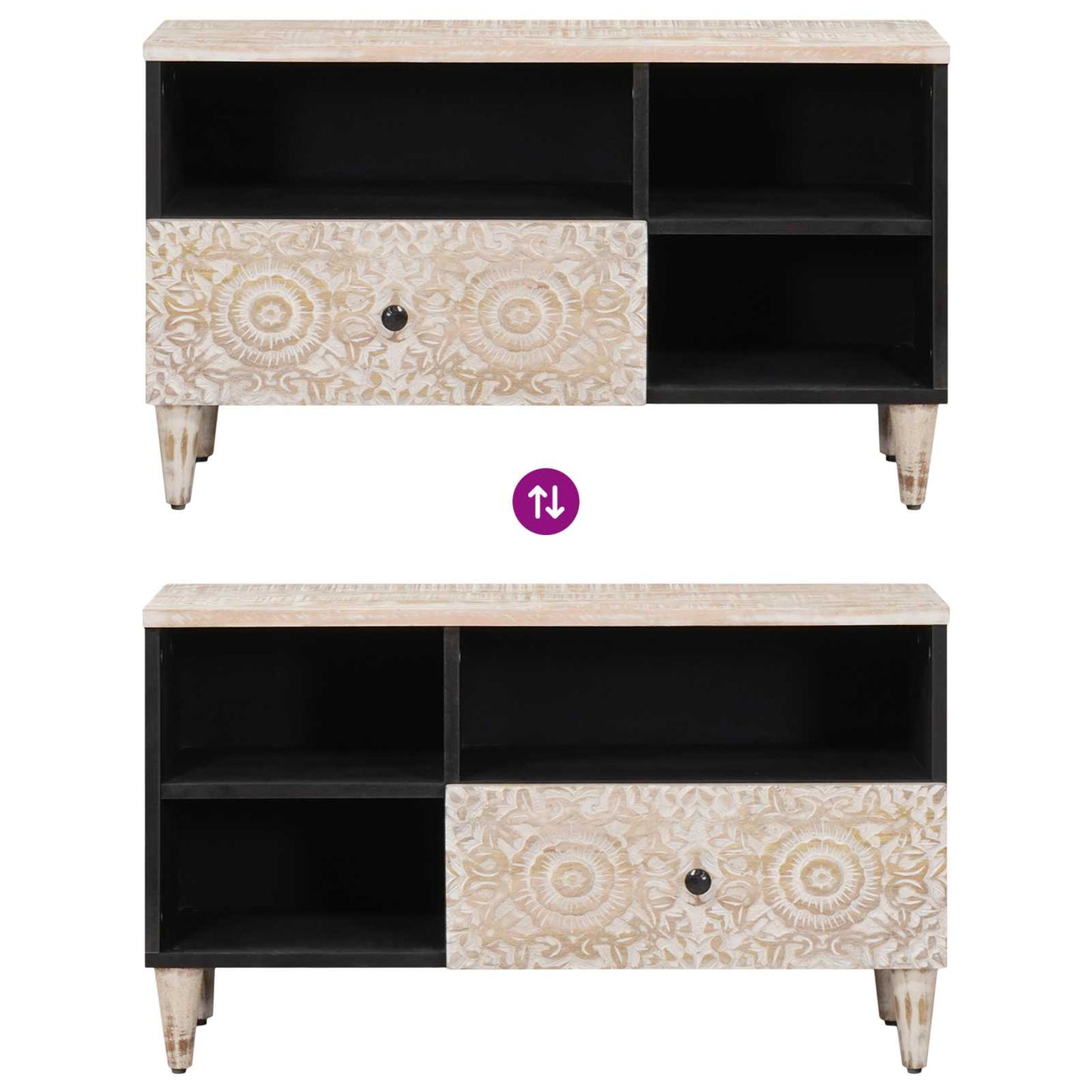 Mobile TV Bianco 80 x 33,5 x 46 cm Legno di mango massello | homemem39