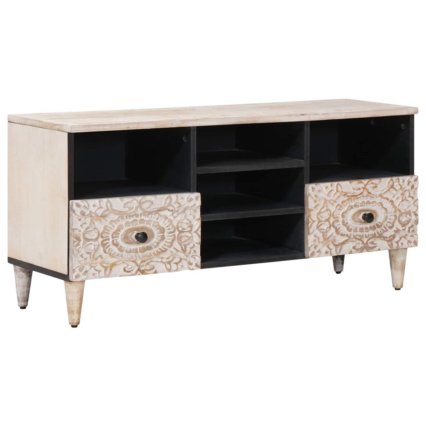Mobile TV Bianco 100 x 33,5 x 46 cm Legno di mango massello | homemem39