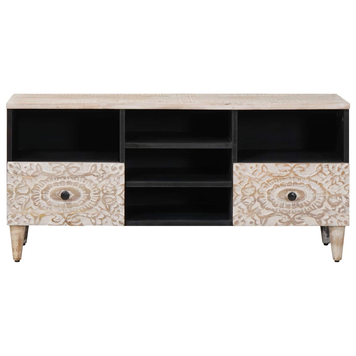 Mobile TV Bianco 100 x 33,5 x 46 cm Legno di mango massello | homemem39