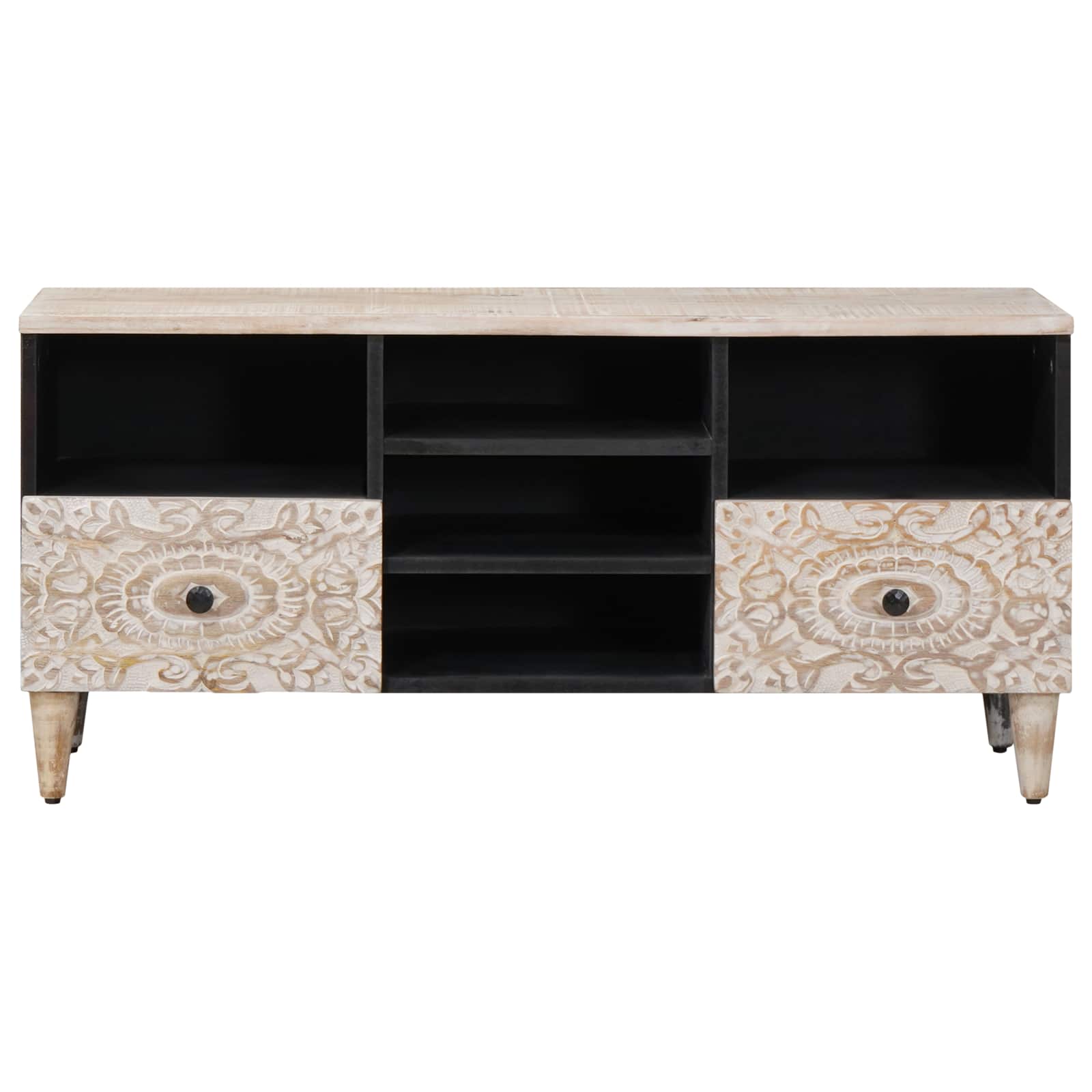 Mobile TV Bianco 100 x 33,5 x 46 cm Legno di mango massello | homemem39