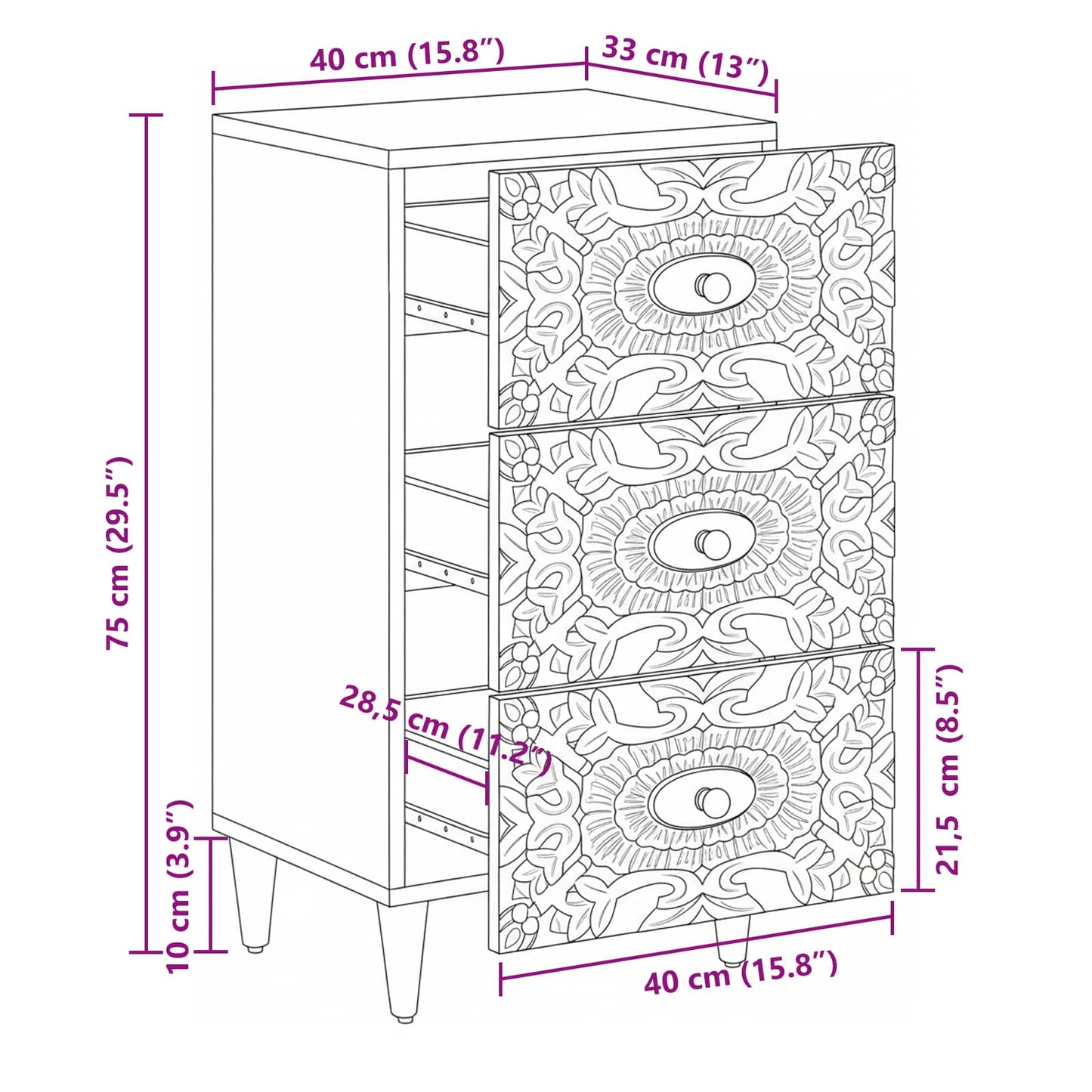 Credenza Bianco 40 x 33,5 x 75 cm Legno di mango massello | homemem39