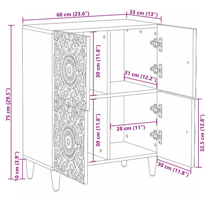 Credenza Bianco 60 x 33,5 x 75 cm Legno di mango massello