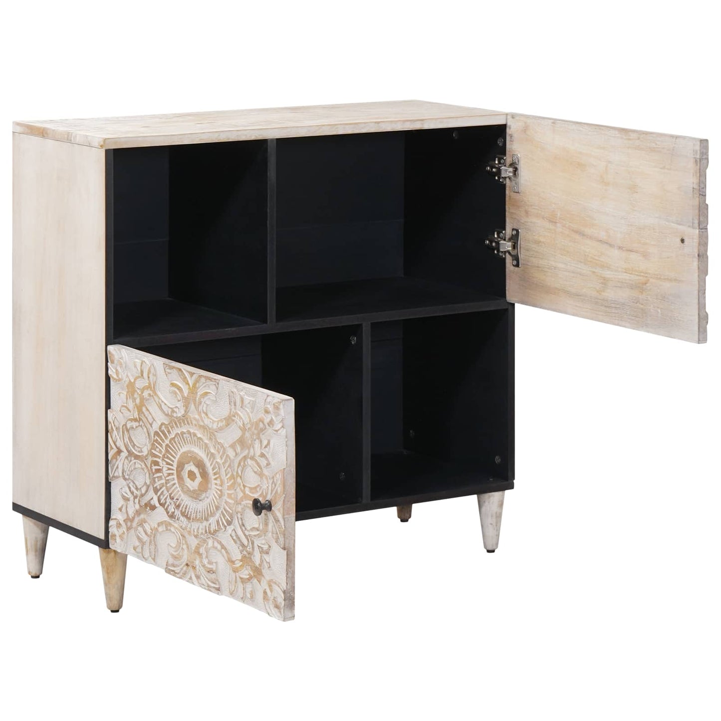 Credenza Bianco 80 x 33,5 x 75 cm Legno di mango massello