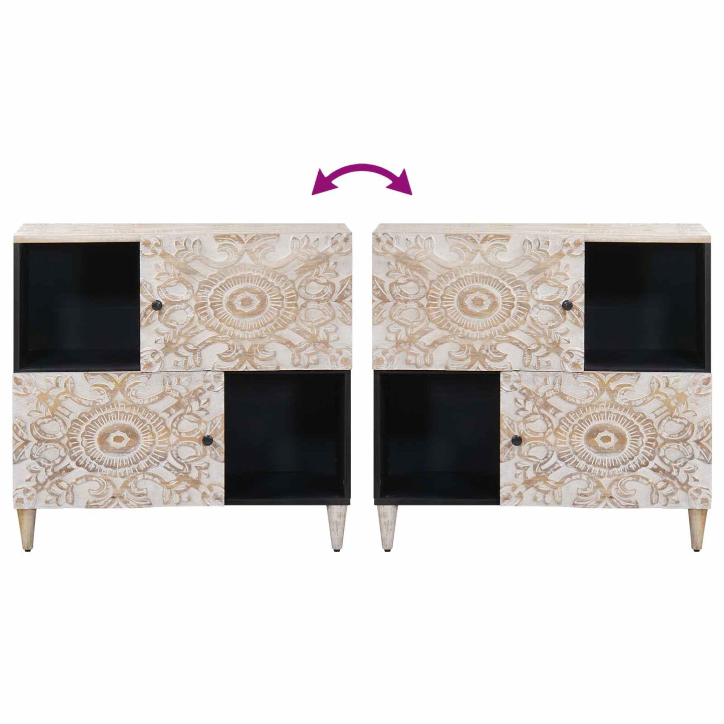 Credenza Bianco 80 x 33,5 x 75 cm Legno di mango massello