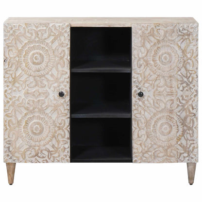 Credenza Bianco 90 x 33,5 x 75 cm Legno di mango massello