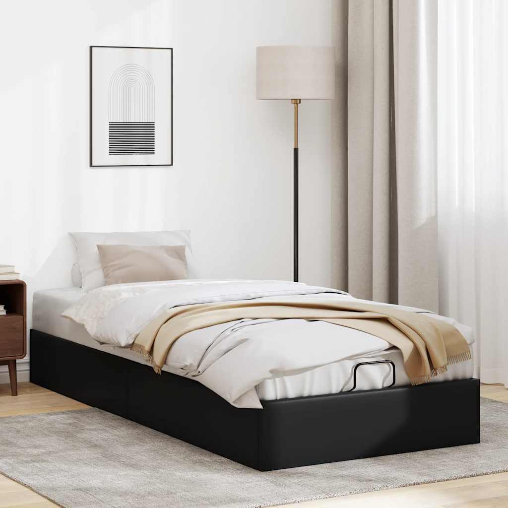 Struttura Letto Pouf senza Materasso Nero 80x200 cm Similpelle