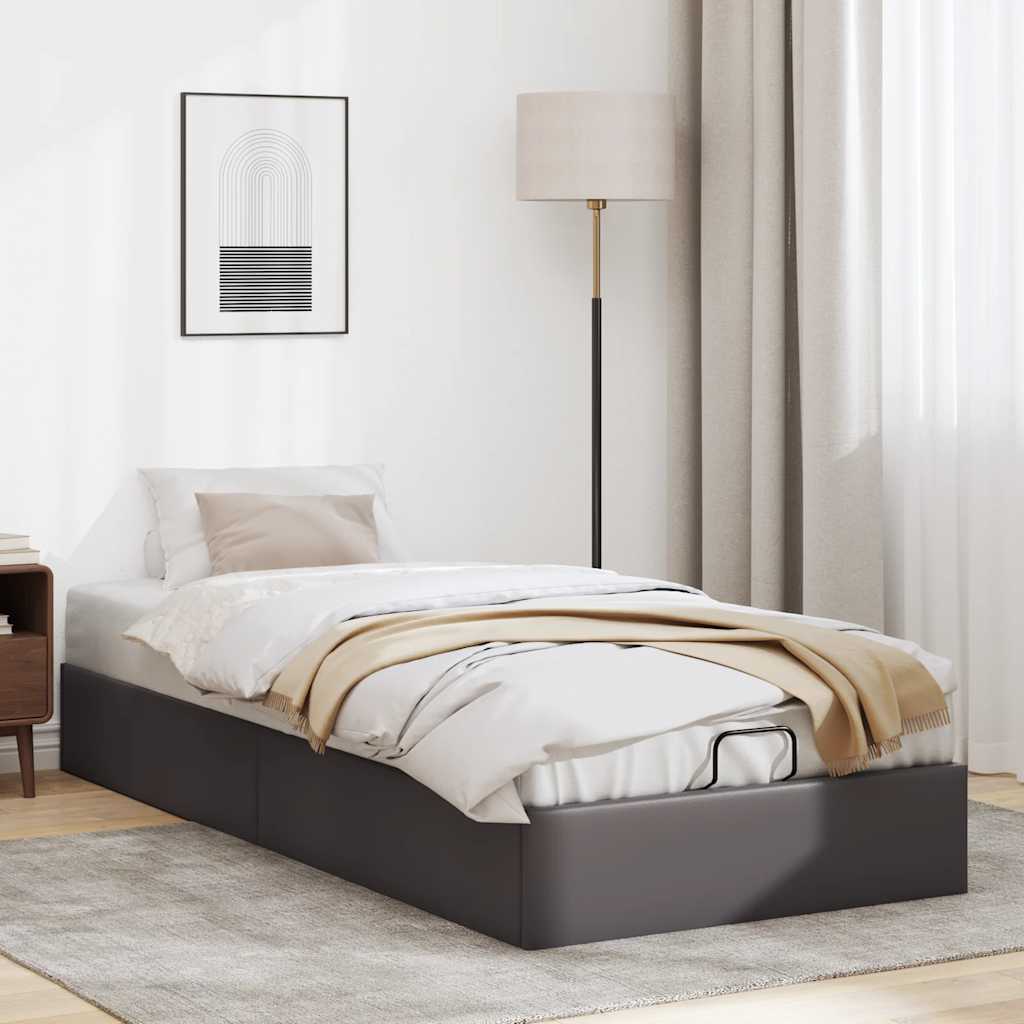 Struttura Letto Pouf senza Materasso Grigio 90x190cm Similpelle