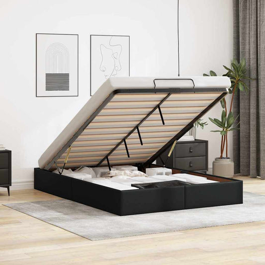 Struttura Letto Pouf senza Materasso Nero 140x200 cm Similpelle