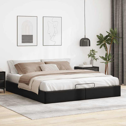 Struttura Letto Pouf senza Materasso Nero 160x200 cm Similpelle