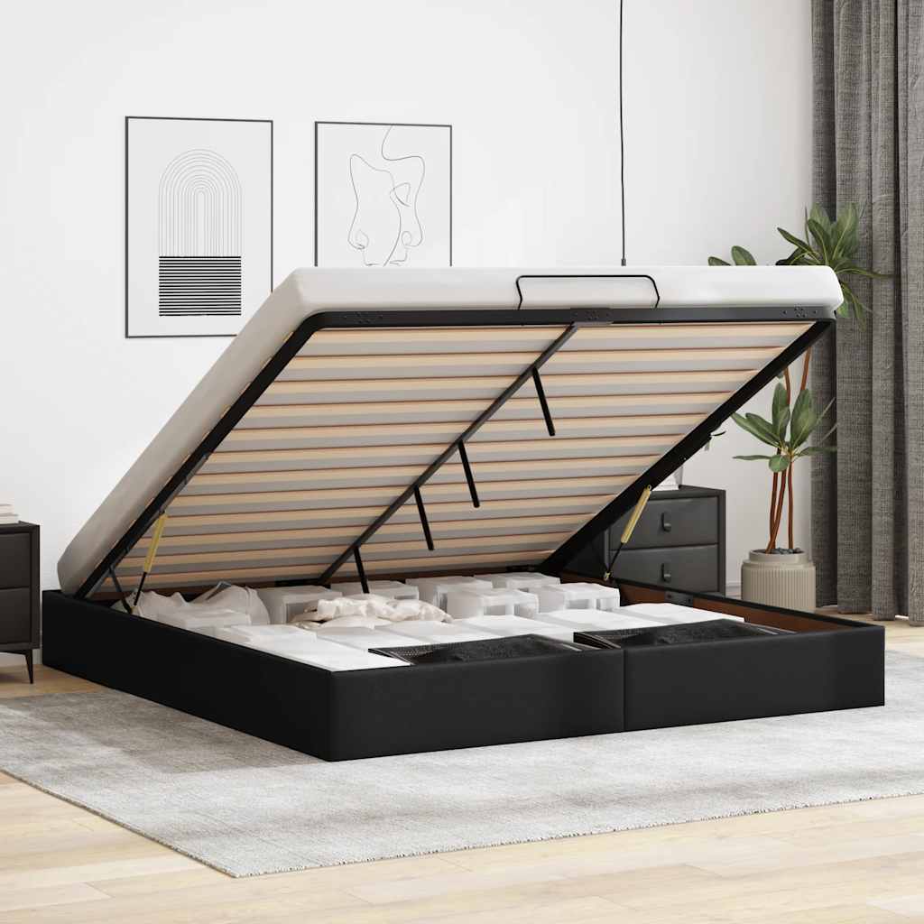 Struttura Letto Pouf senza Materasso Nero 180x200 cm Similpelle