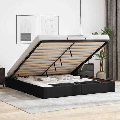 Struttura Letto Pouf senza Materasso Nero 180x200 cm Similpelle