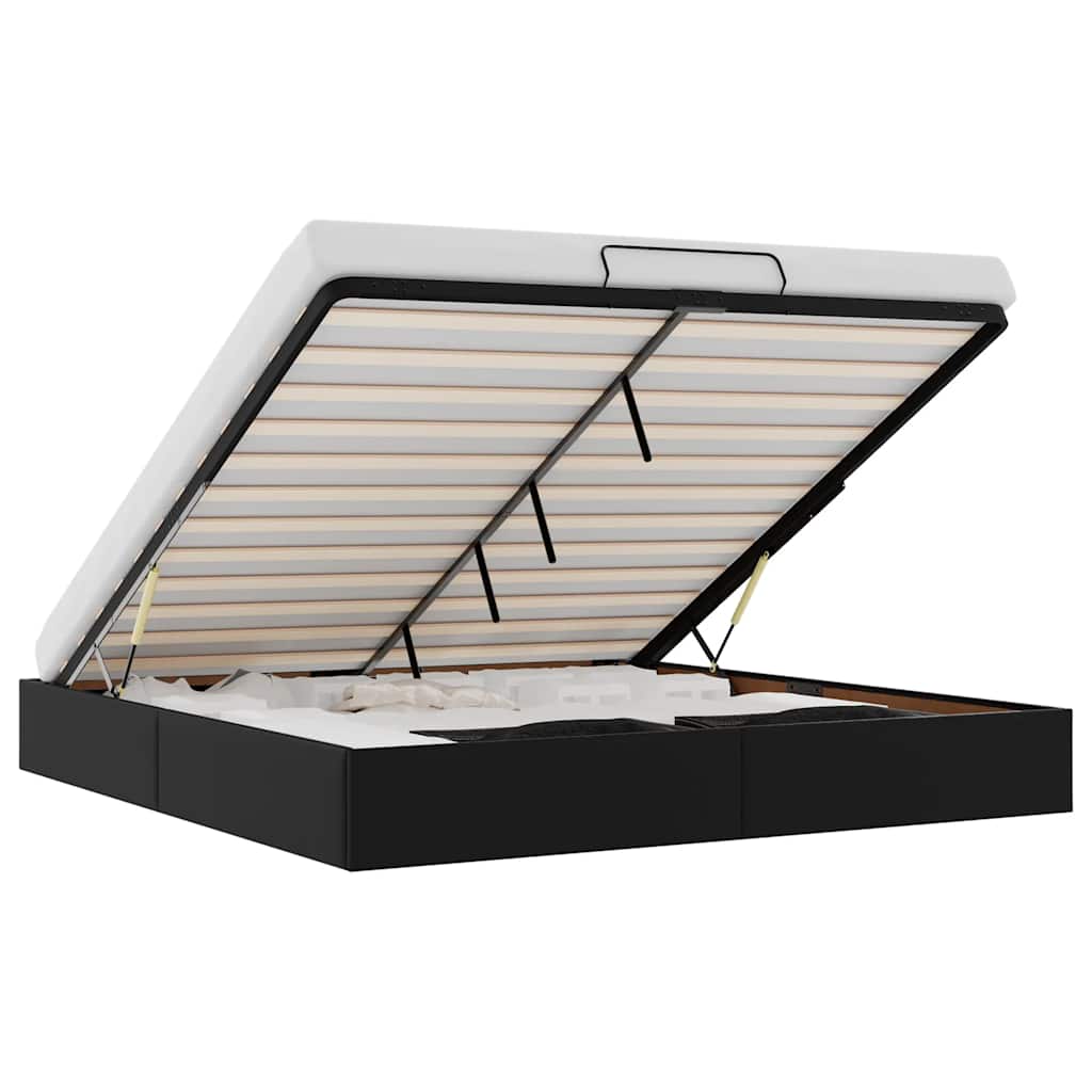 Struttura Letto Pouf senza Materasso Nero 200x200 cm Similpelle