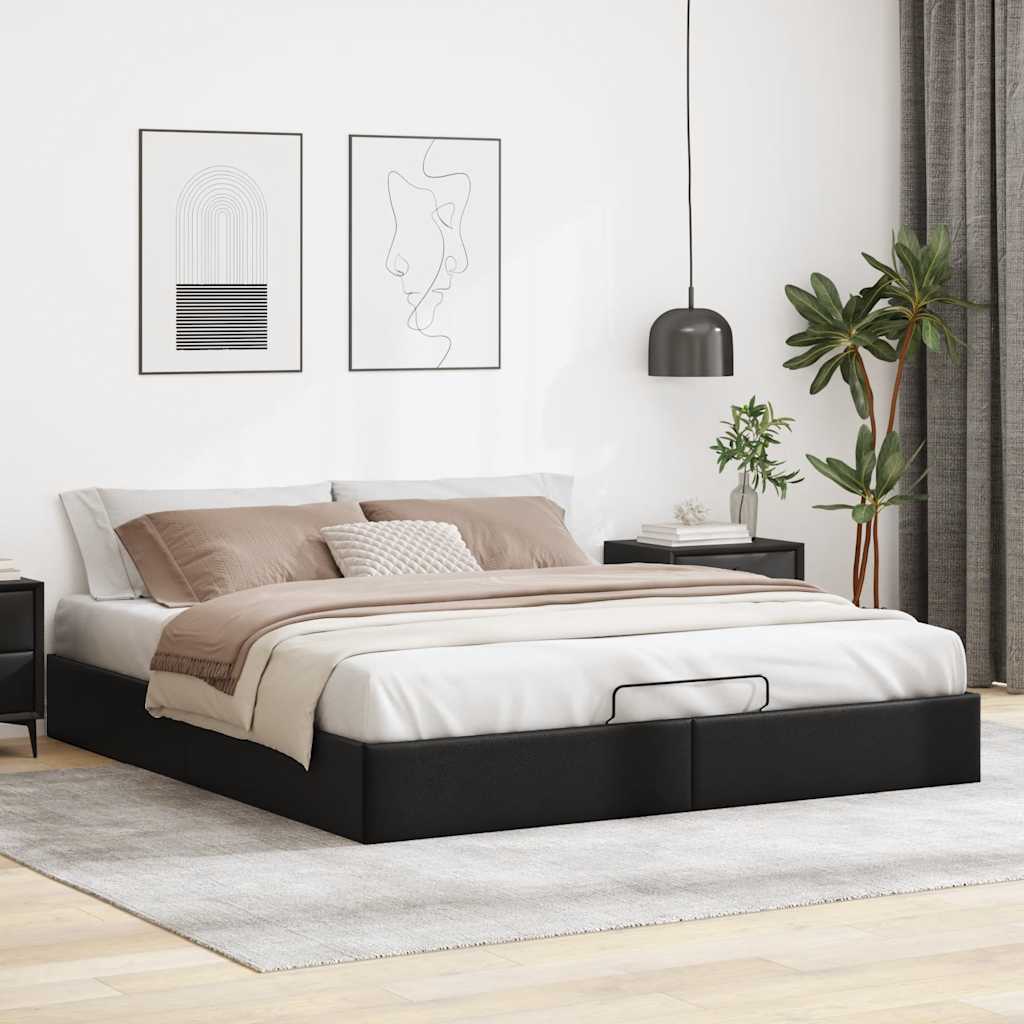 Struttura Letto Pouf senza Materasso Nero 200x200 cm Similpelle