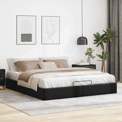 Struttura Letto Pouf senza Materasso Nero 200x200 cm Similpelle