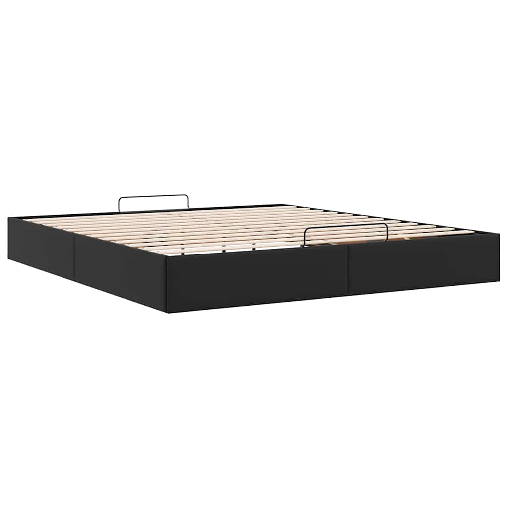Struttura Letto Pouf senza Materasso Nero 200x200 cm Similpelle