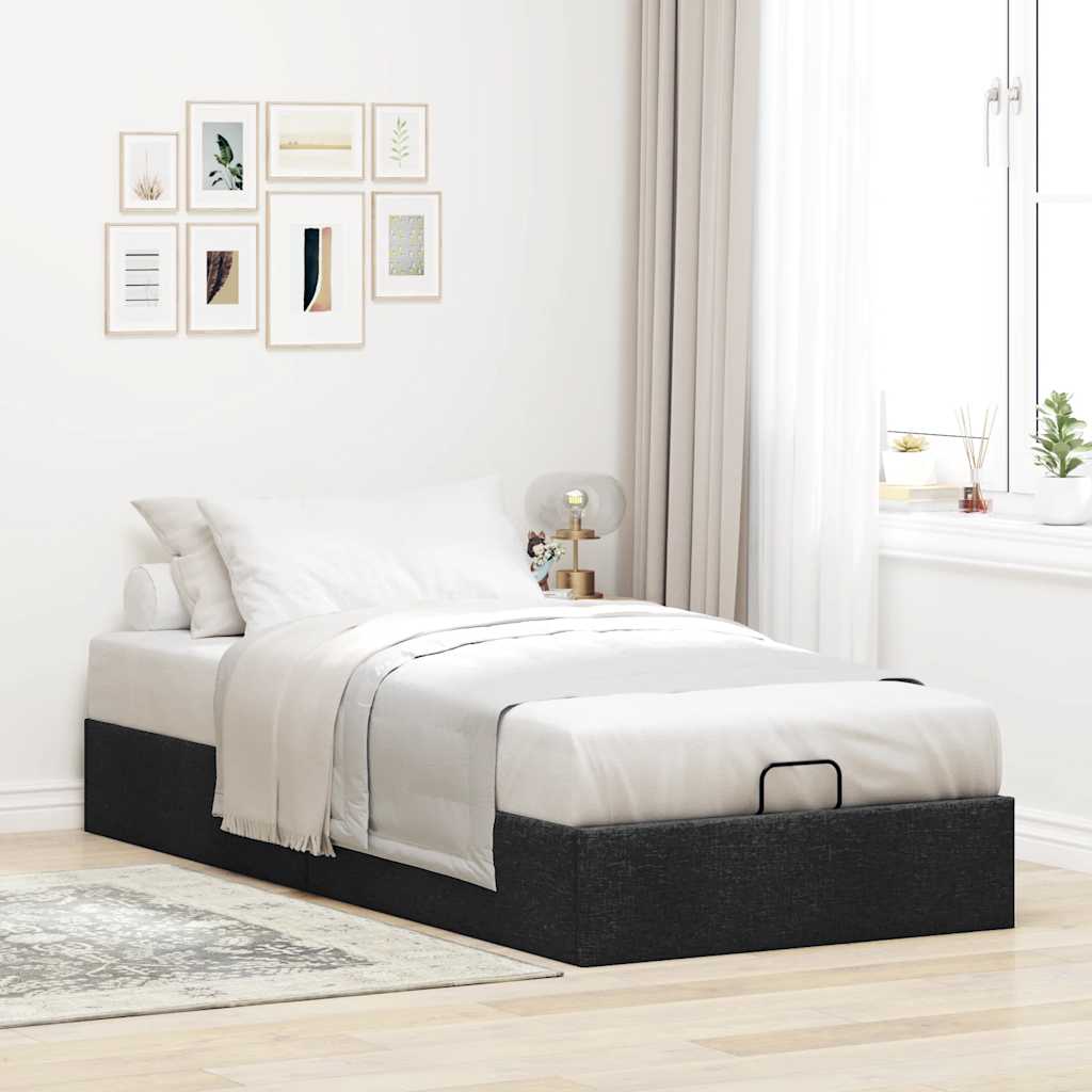 Struttura Letto Pouf senza Materasso Nero 90x190 cm in Tessuto