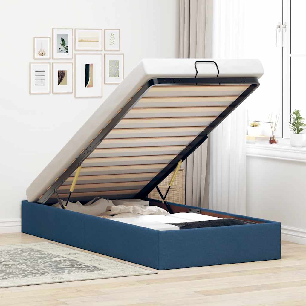 Struttura Letto Pouf senza Materasso Blu 90x190 cm in Tessuto