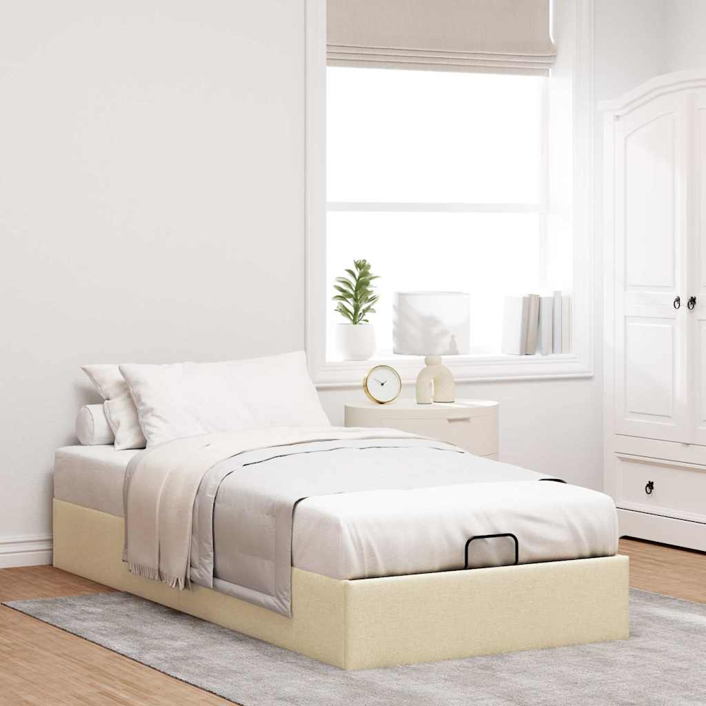 Struttura Letto Pouf senza Materasso Crema 90x200 cm in Tessuto