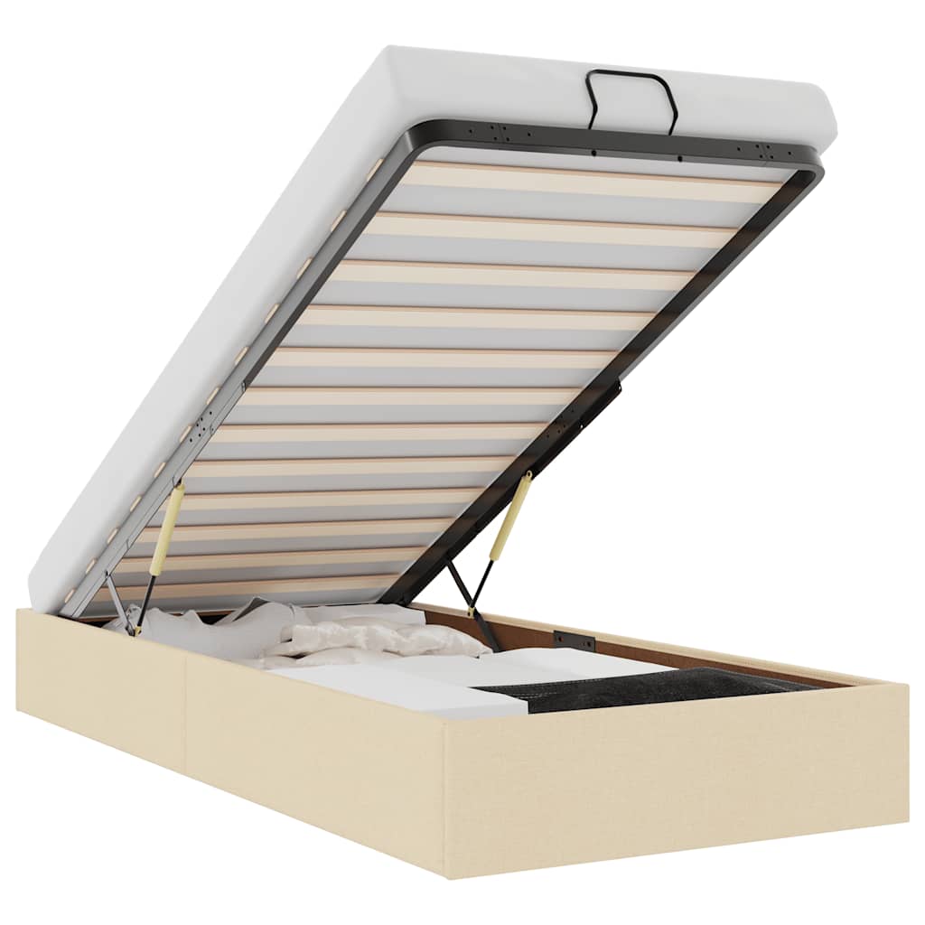 Struttura Letto Pouf senza Materasso Crema 100x200 cm Tessuto