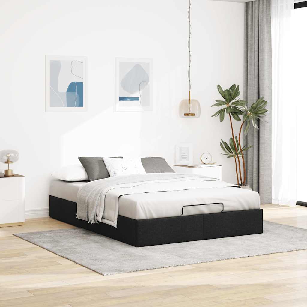 Struttura Letto Pouf senza Materasso Nero 140x190 cm in Tessuto