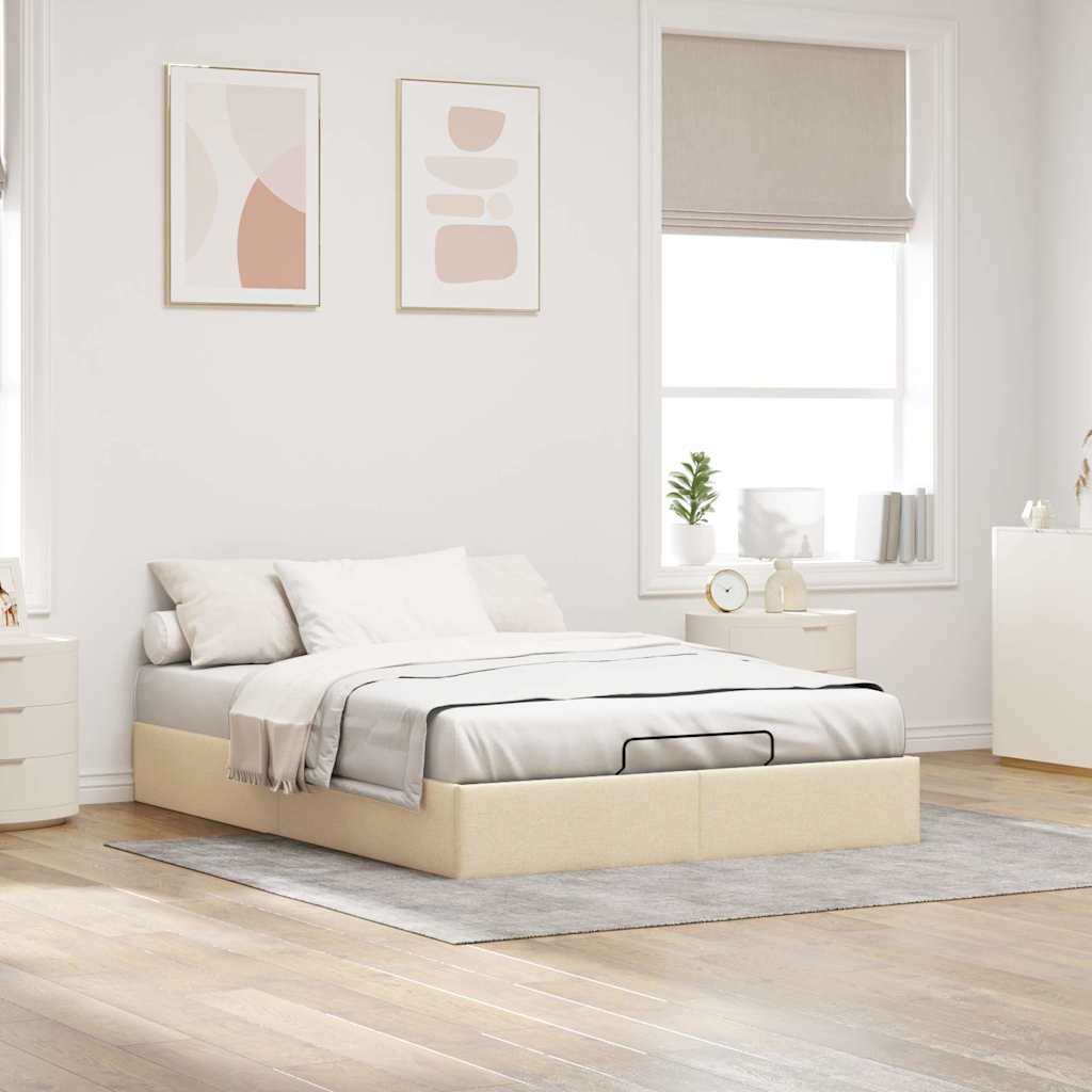 Struttura Letto Pouf senza Materasso Crema 140x190 cm Tessuto