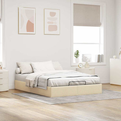 Struttura Letto Pouf senza Materasso Crema 140x190 cm Tessuto