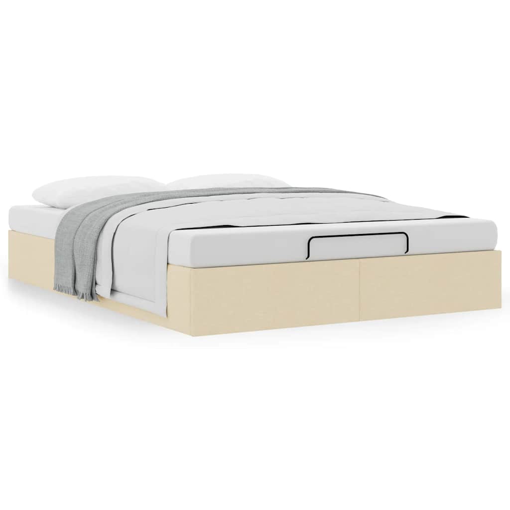 Struttura Letto Pouf senza Materasso Crema 140x190 cm Tessuto