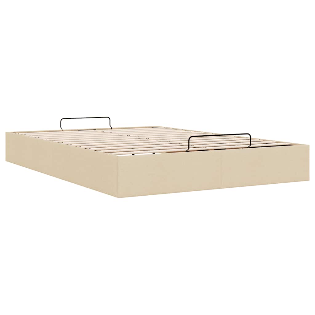 Struttura Letto Pouf senza Materasso Crema 140x190 cm Tessuto