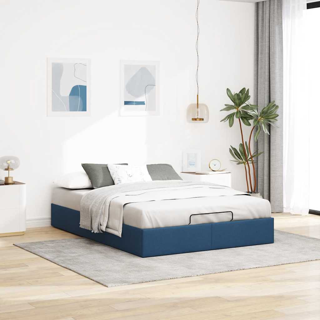 Struttura Letto Pouf senza Materasso Blu 140x190 cm in Tessuto